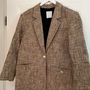 Sandro Tan Blazer Timeless Tweed-like Suit Jacket Sz40